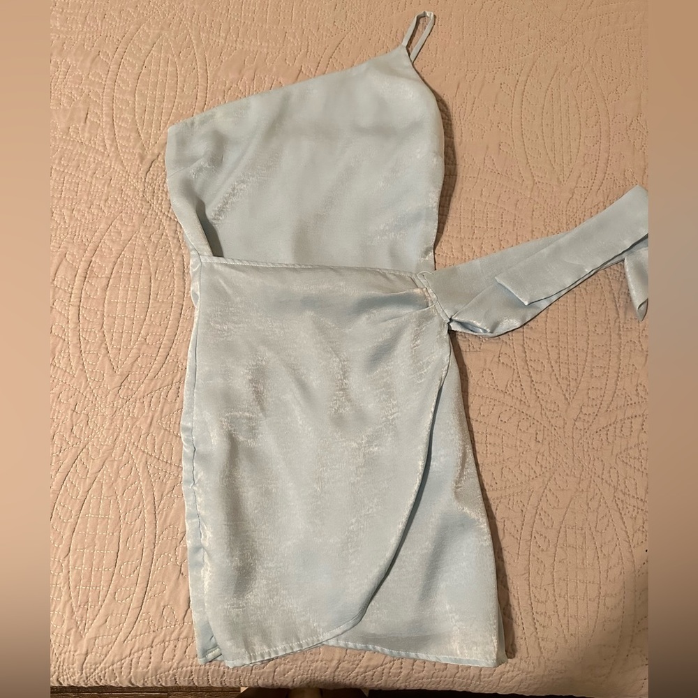 Lucy in the sky one shoulder satin wrap dress